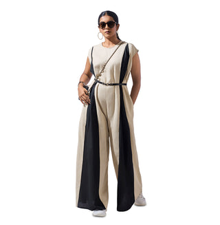 Twilight  Beige Pleated Jumpsuit